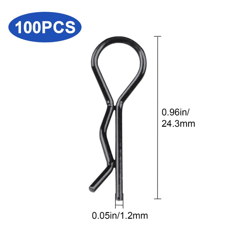 Hobbypark (100-Pack) RC Body Clips Bent R Pins Post Mount for 1/12 1/10 Scale RC Car Truck Crawler Buggy Shell Replacement Parts Black - Image 2